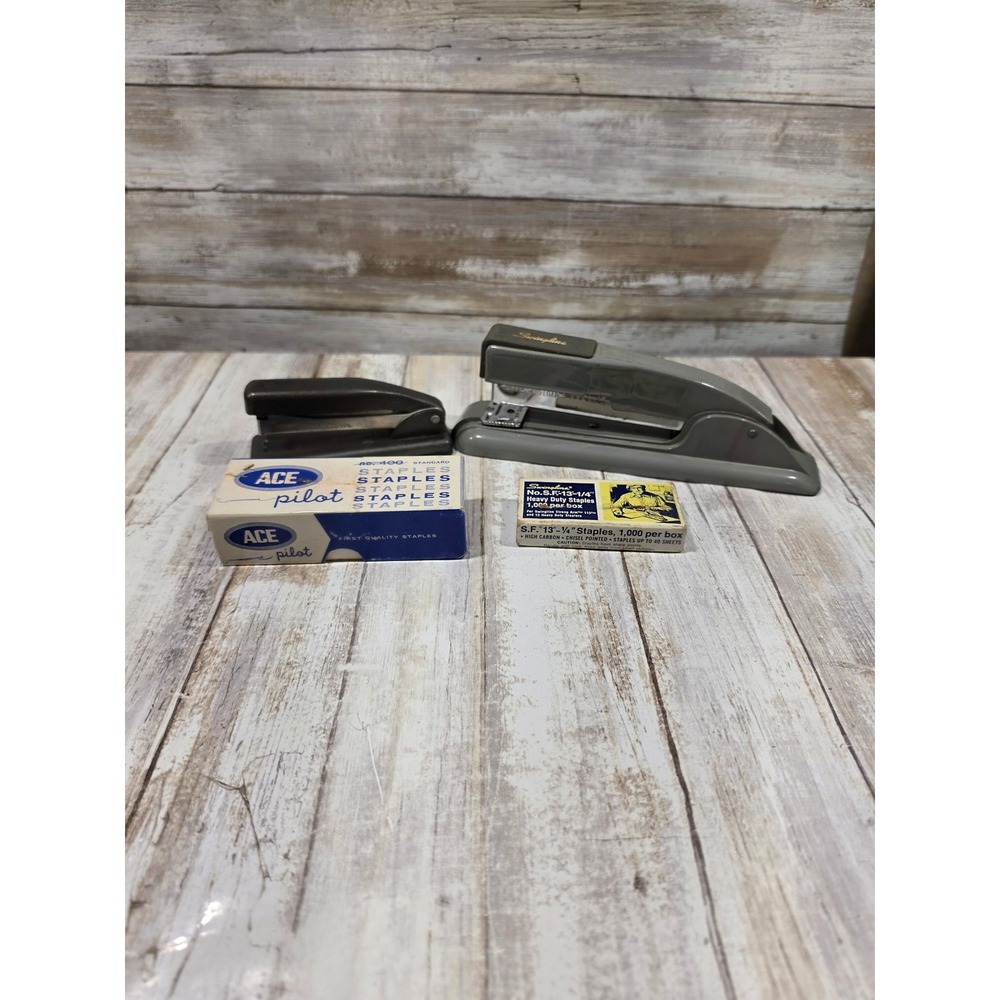 Vintage Swingline‎ and Tatum Metal Staplers Lot with Ace Pilot Staples Box
